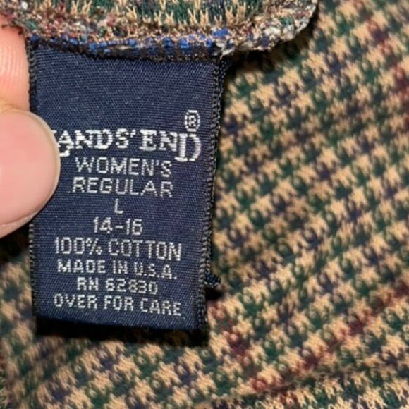 Lands' end brown green tan Houndstooth glenn plaid tweed print cotton turtleneck - Picture 2 of 4